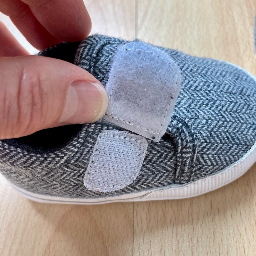 Just One You by Carter’s: gray herringbone pattern easy on shoes. 0-3 months. - Picture 5 of 6